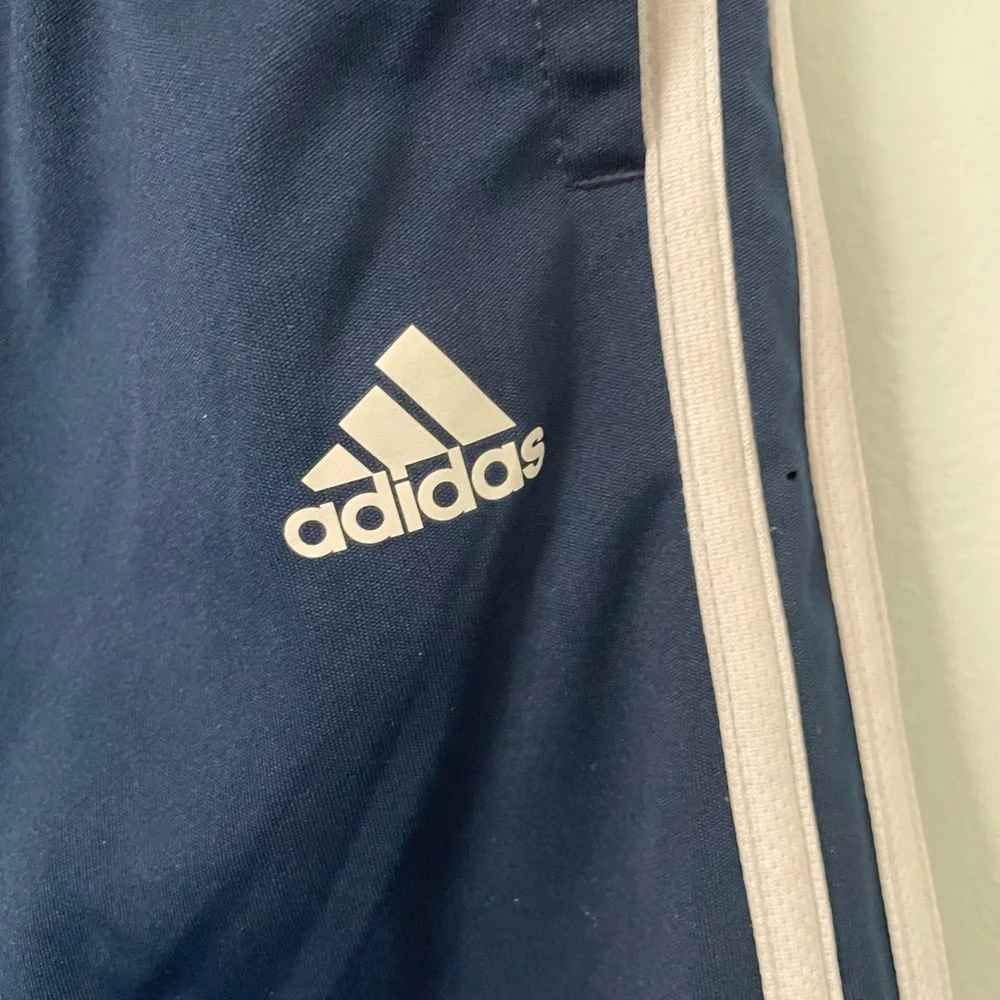 Adidas Men's Navy Blue Athletic Shorts with White Stripes Size S